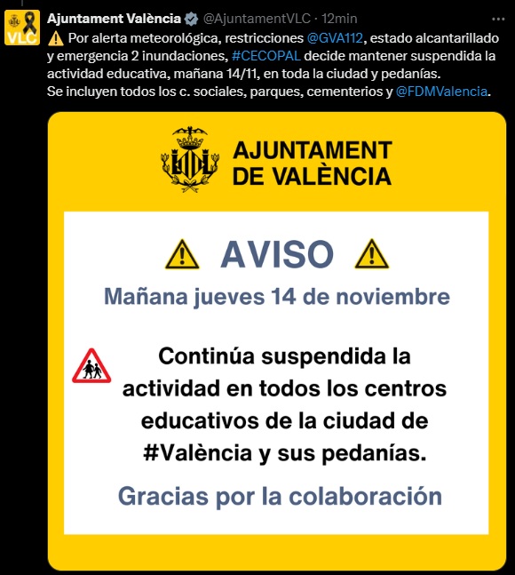 SUSPENSIÓN CLASES JUEVES 14/11